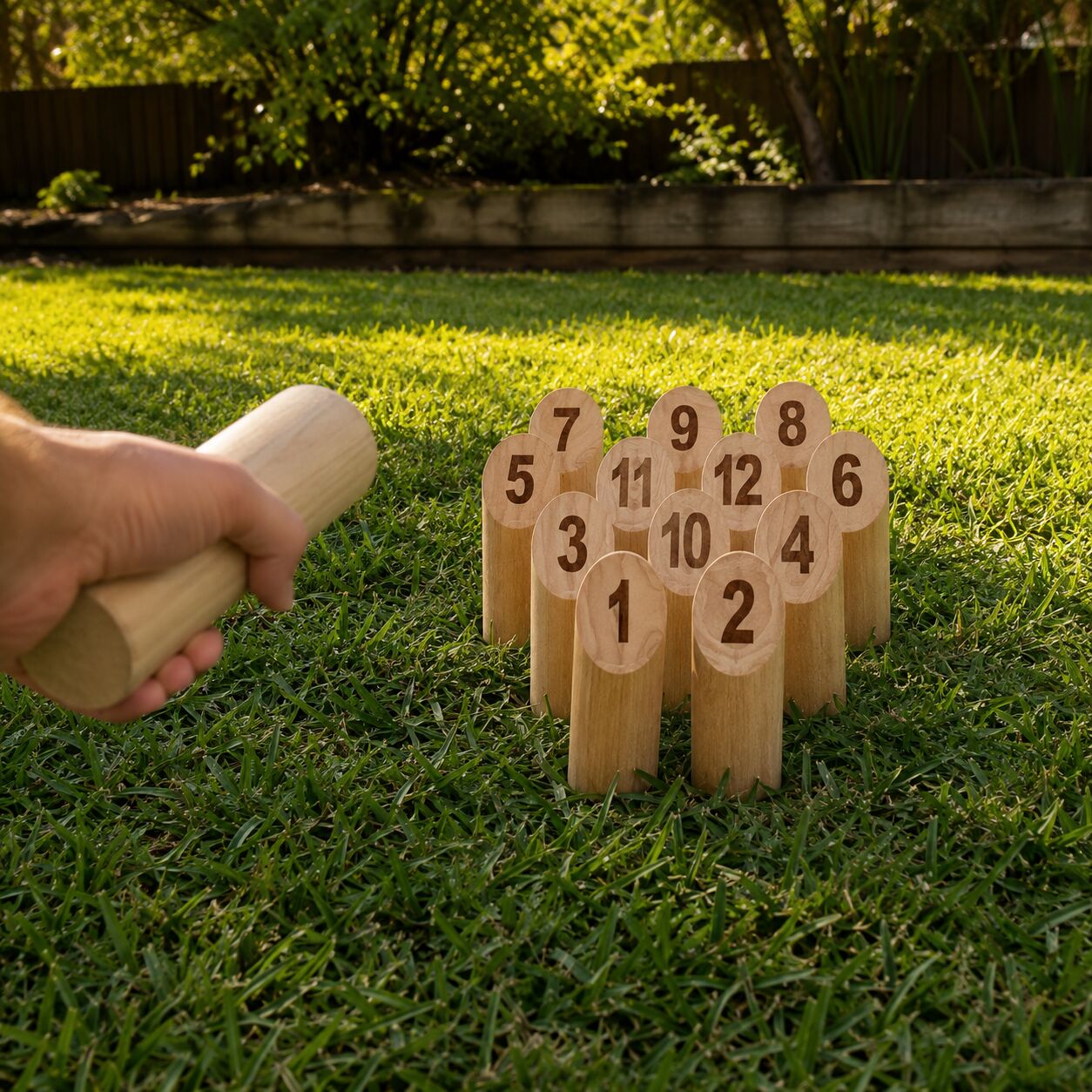 Finska wooden pin game on grass