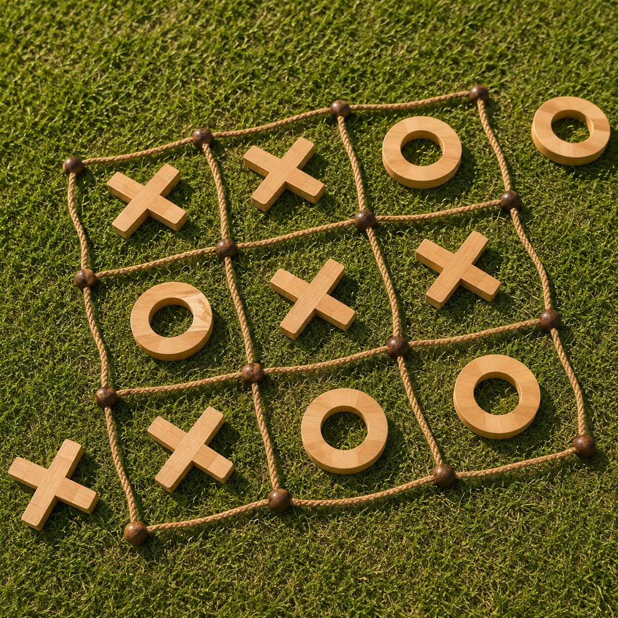Giant wooden naughts and crosses game on grass